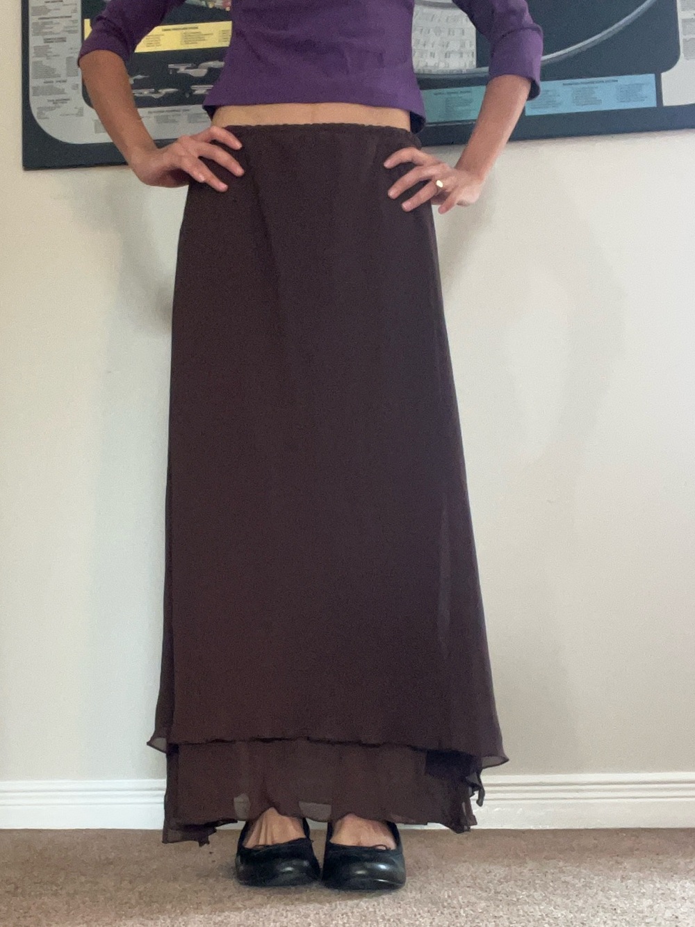 Brown Layered Maxi Skirt — Lightweight Casual Style